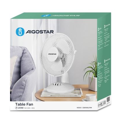 Aigostar - Ventilador de mesa 20W/230V blanco