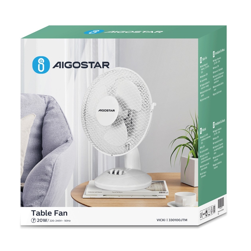 Aigostar - Ventilador de mesa 20W/230V blanco
