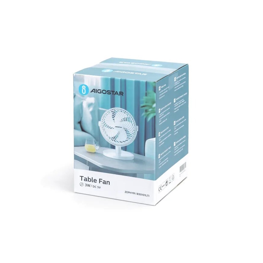 Aigostar - Ventilador de mesa 3W/5V blanco