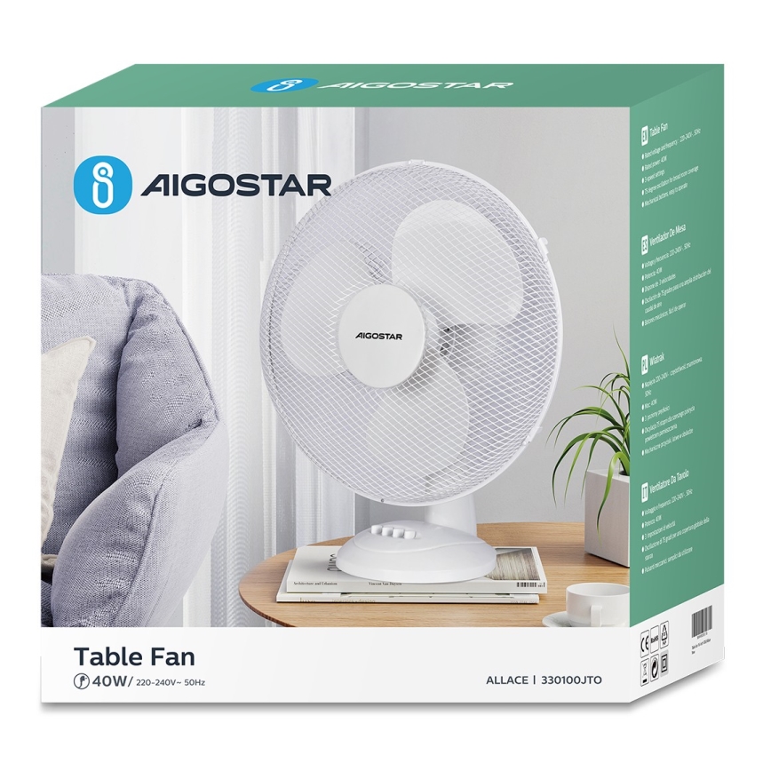Aigostar - Ventilador de mesa 40W/230V blanco