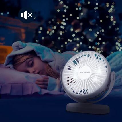 Aigostar - Ventilador de mesa recargable 4W/5V 1500mAh blanco