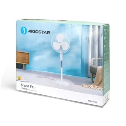 Aigostar - Ventilador de pie 40W/230V blanco