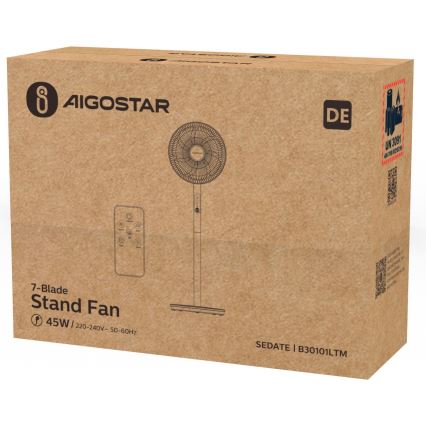 Aigostar - Ventilador de pie 45W/230V blanco + control remoto