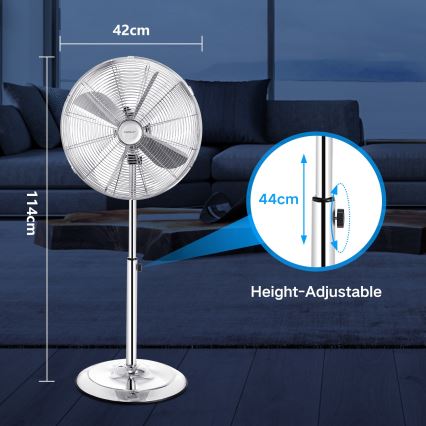Aigostar - Ventilador de pie 50W/230V 44,8 cm cromo brillante