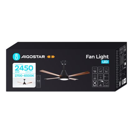 Aigostar - Ventilador de techo LED regulable LED/24W/230V 2700-6500K 132cm + control remoto