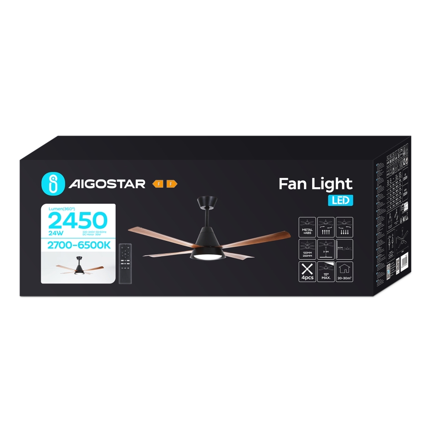 Aigostar - Ventilador de techo LED regulable LED/24W/230V 2700-6500K 132cm + control remoto