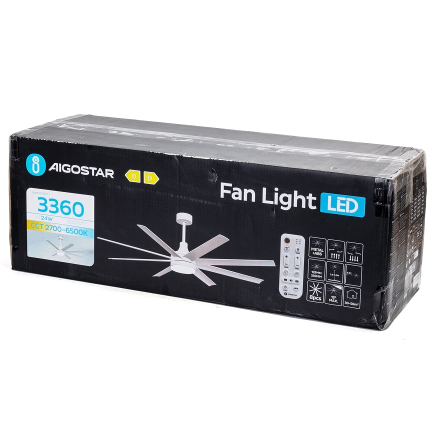 Aigostar - Ventilador de techo LED regulable LED/24W/230V 2700-6500K diá. 165 cm + control remoto blanco