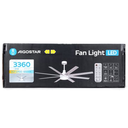 Aigostar - Ventilador de techo LED regulable LED/24W/230V 2700-6500K diá. 165 cm + control remoto blanco