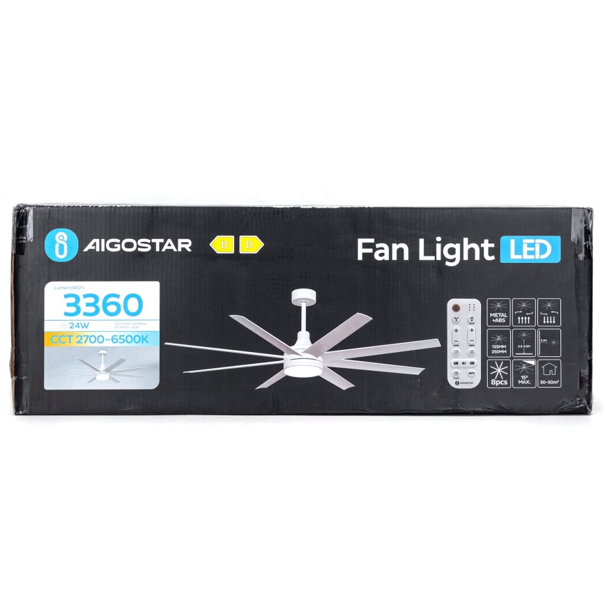 Aigostar - Ventilador de techo LED regulable LED/24W/230V 2700-6500K diá. 165 cm + control remoto blanco
