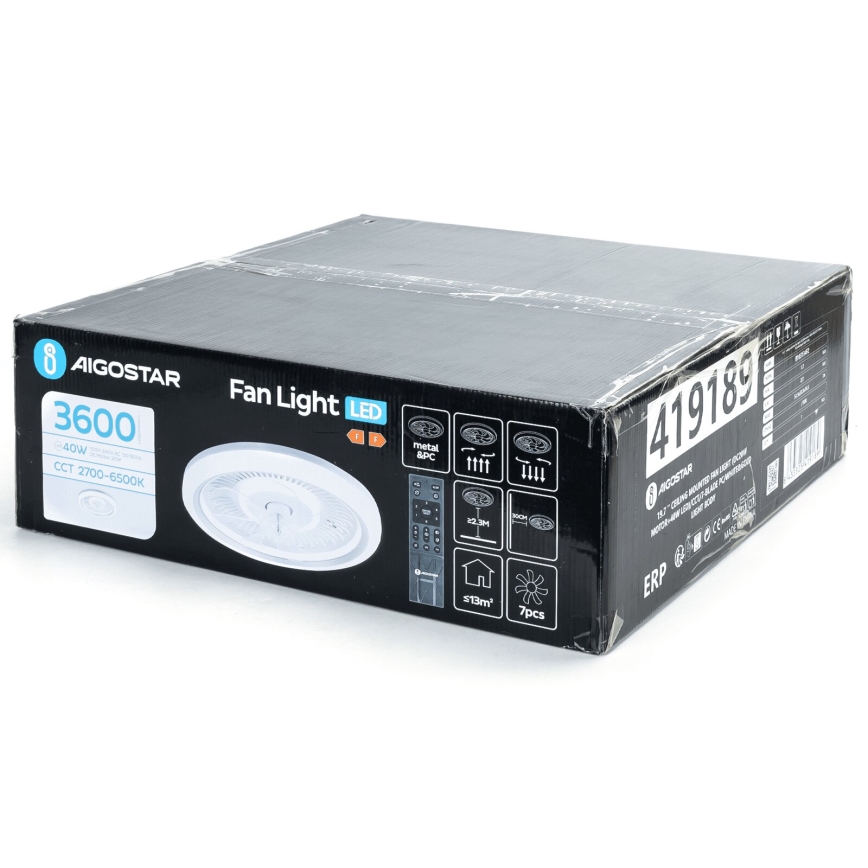 Aigostar - Ventilador de techo LED regulable LED/40W/230V 2700/4000/6500K diá. 50 cm + control remoto blanco