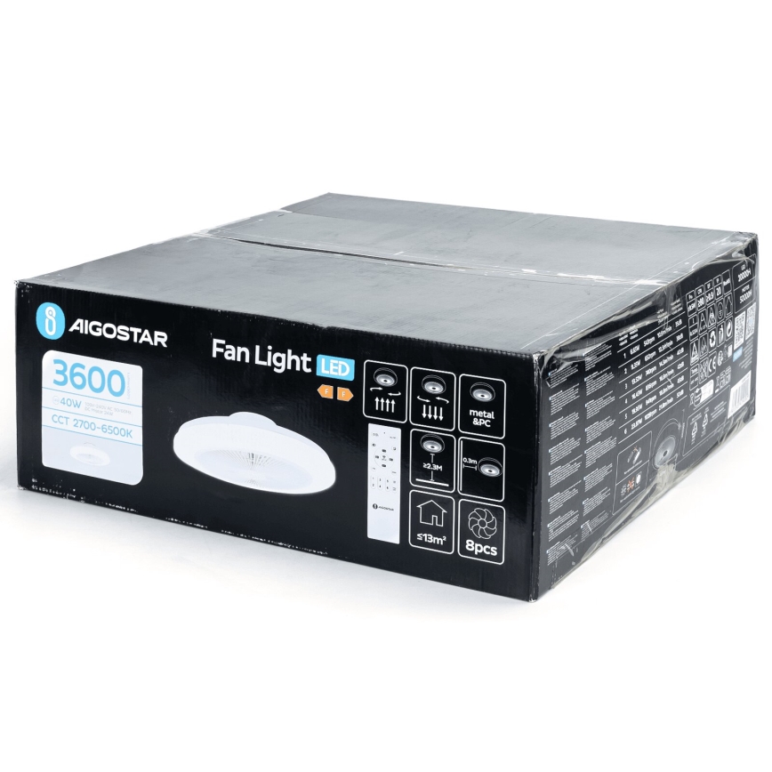 Aigostar - Ventilador de techo LED regulable LED/40W/230V 2700-6500K diá. 48 cm + control remoto blanco