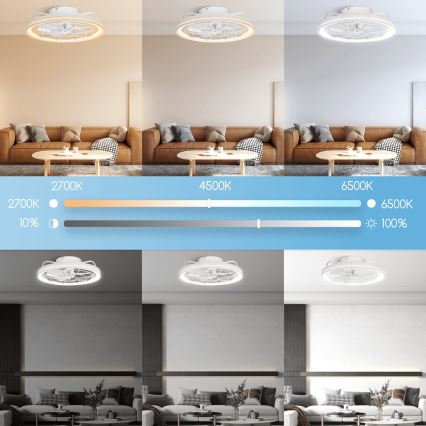 Aigostar - Ventilador de techo LED regulable LED/40W/230V 2700-6500K diá. 48 cm + control remoto blanco