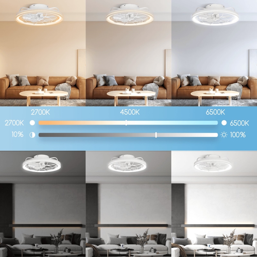 Aigostar - Ventilador de techo LED regulable LED/40W/230V 2700-6500K diá. 48 cm + control remoto blanco