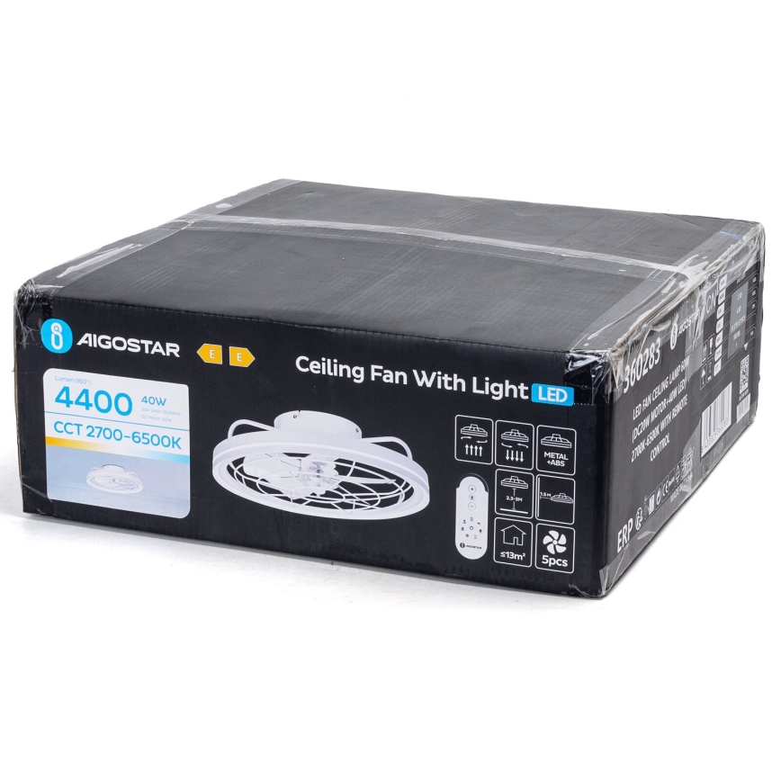 Aigostar - Ventilador de techo LED regulable LED/40W/230V 2700-6500K diá. 48 cm + control remoto blanco