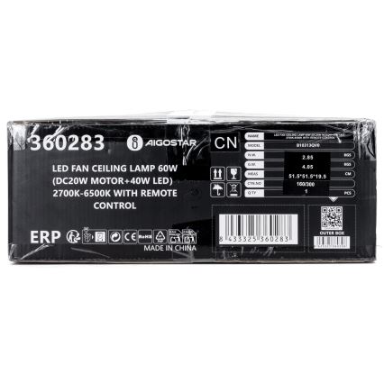 Aigostar - Ventilador de techo LED regulable LED/40W/230V 2700-6500K diá. 48 cm + control remoto blanco