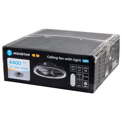 Aigostar - Ventilador de techo LED regulable LED/40W/230V 2700-6500K diá. 48 cm + control remoto negro
