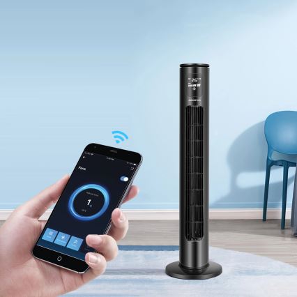 Aigostar - Ventilador de torre 50W/230V negro Wi-Fi + control remoto
