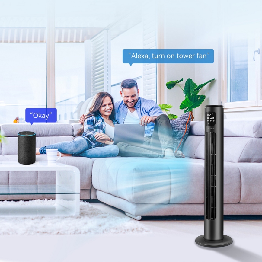 Aigostar - Ventilador de torre 50W/230V negro Wi-Fi + control remoto