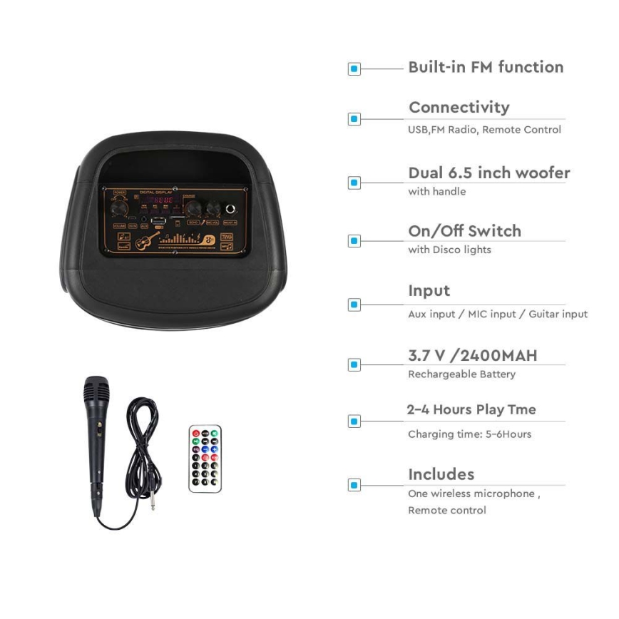 Altavoz LED RGB recargable con un micrófono 400W/2400 mAh + control remoto