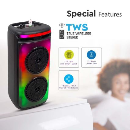 Altavoz LED RGB recargable con un micrófono 400W/2400 mAh + control remoto