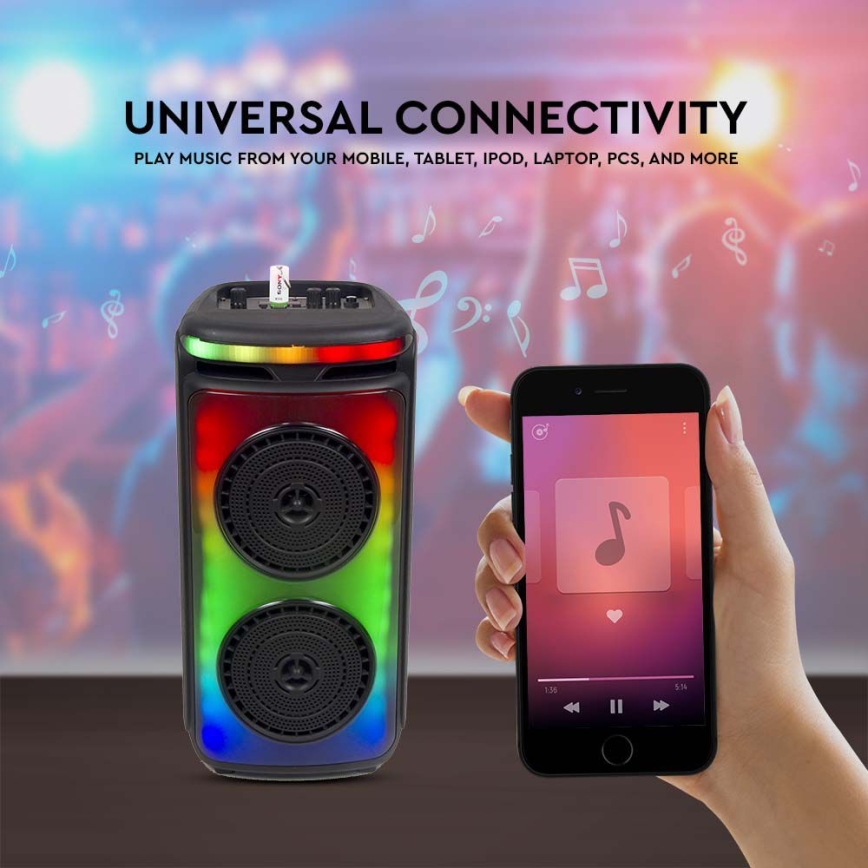Altavoz LED RGB recargable con un micrófono 400W/2400 mAh + control remoto