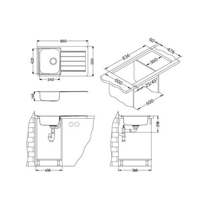 ALVEUS 1065560 - Fregadero de cocina LINE 86x50 cm acero mate/satén