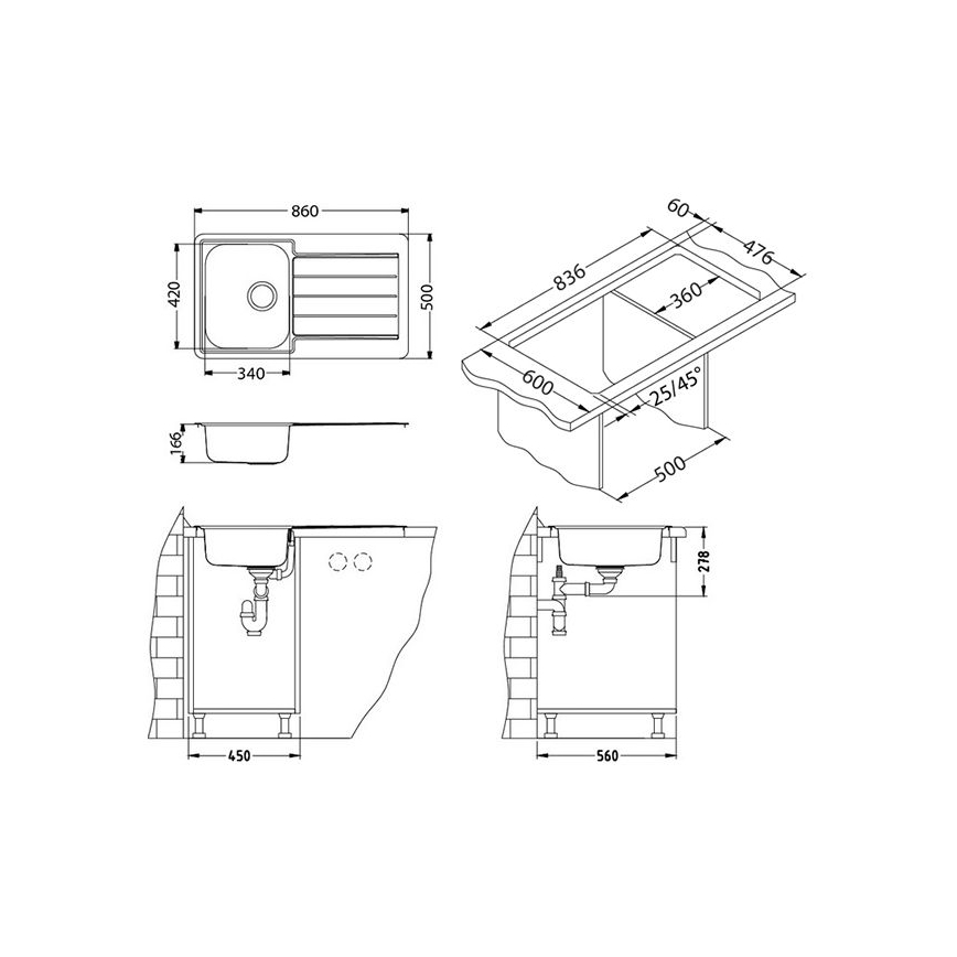 ALVEUS 1065560 - Fregadero de cocina LINE 86x50 cm acero mate/satén