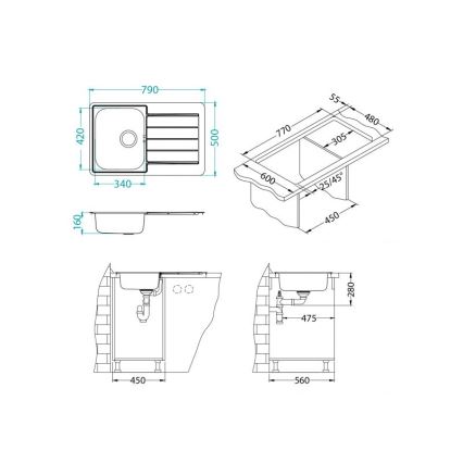 ALVEUS 1069147 - Fregadero de cocina LINE 79x50 cm acero mate/satén