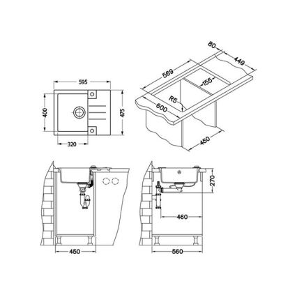 ALVEUS 1090947 - Fregadero de cocina ROCK 59,5x47,5 cm granito/blanco