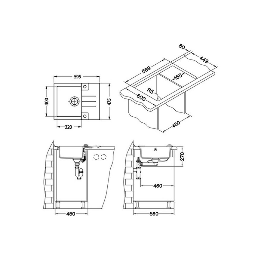 ALVEUS 1090947 - Fregadero de cocina ROCK 59,5x47,5 cm granito/blanco