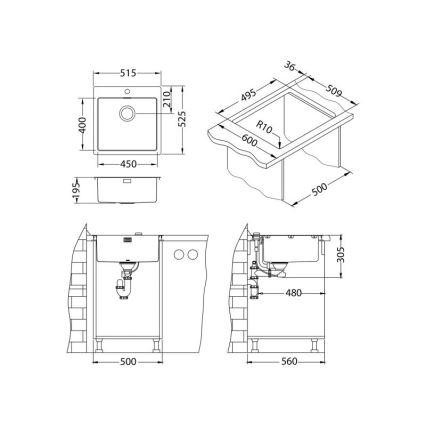 ALVEUS 1107052 - Fregadero de cocina PURE 52,5x51,5 cm acero inoxidable/bronce