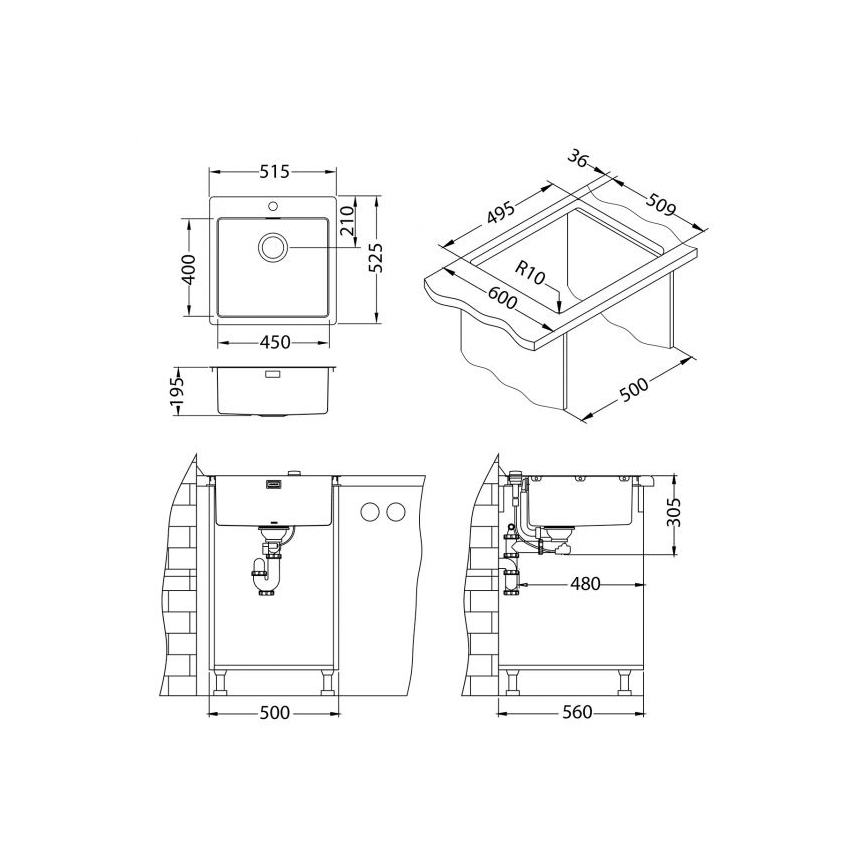 ALVEUS 1107052 - Fregadero de cocina PURE 52,5x51,5 cm acero inoxidable/bronce