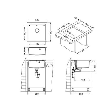 ALVEUS 1128395 - Fregadero de cocina FORMIC 52x51 cm granito/blanco