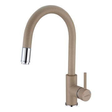 ALVEUS 1129020 - Grifo de fregadero con rociador extraíble DELOS 38 cm granito/beige