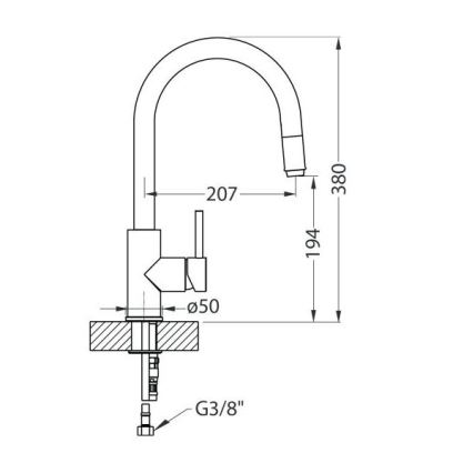ALVEUS 1129021 - Grifo de fregadero con rociador extraíble DELOS 38 cm cromo mate