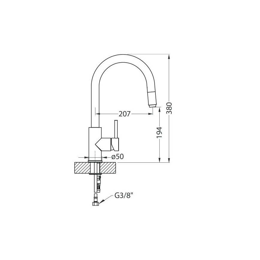 ALVEUS 1129021 - Grifo de fregadero con rociador extraíble DELOS 38 cm cromo mate