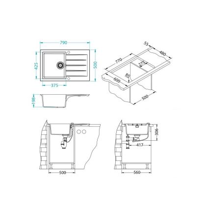 ALVEUS 1132022 - Fregadero de cocina CADIT 79x50 cm granito/blanco