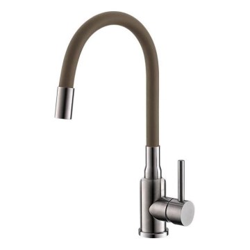 ALVEUS 1144428 - Grifo de fregadero con brazo flexible MINTAS 34 cm latón/cromo brillante/beige