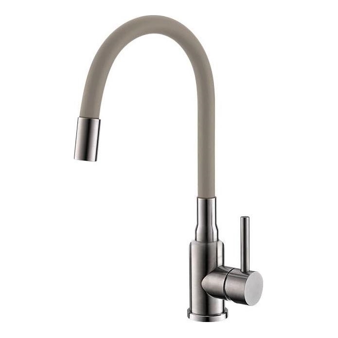 ALVEUS 1144429 - Grifo de fregadero con brazo flexible MINTAS 34 cm latón/cepillado acero/beige
