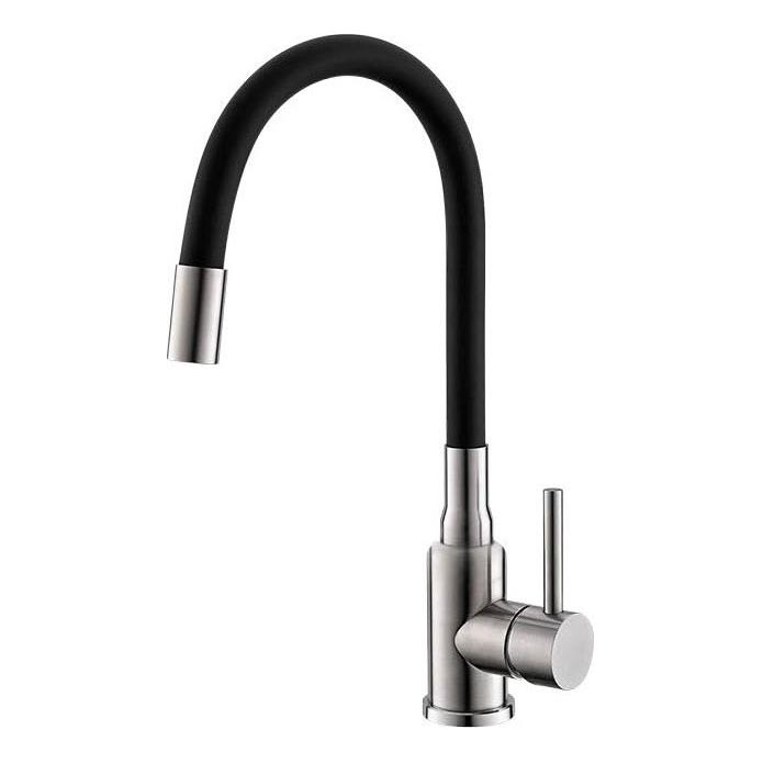 ALVEUS 1144432 - Grifo de fregadero con brazo flexible MINTAS 34 cm latón/cepillado acero/negro