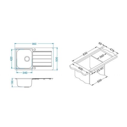 ALVEUS 1144640 - Fregadero de cocina LINE 86x50 cm acero mate/satin, sin excéntrica