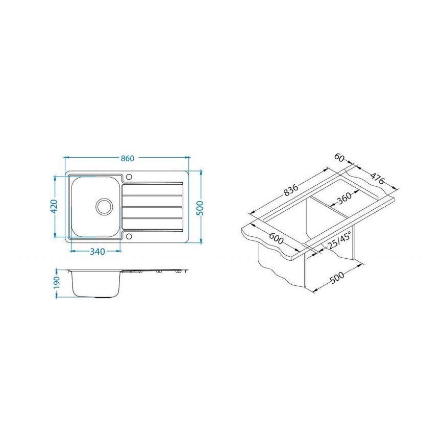 ALVEUS 1144640 - Fregadero de cocina LINE 86x50 cm acero mate/satin, sin excéntrica