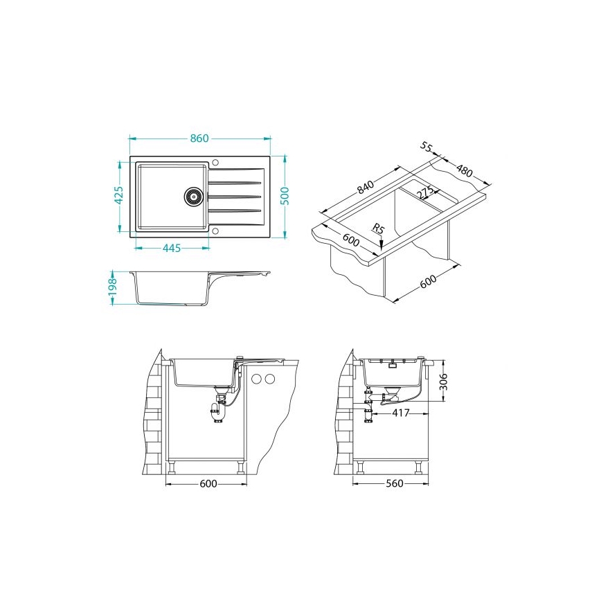 ALVEUS 1148160 - Fregadero de cocina CADIT 86x50 cm granito/negro