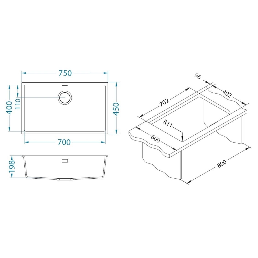 ALVEUS 1150058 - Fregadero de cocina OMNI 75x45 cm granito/blanco