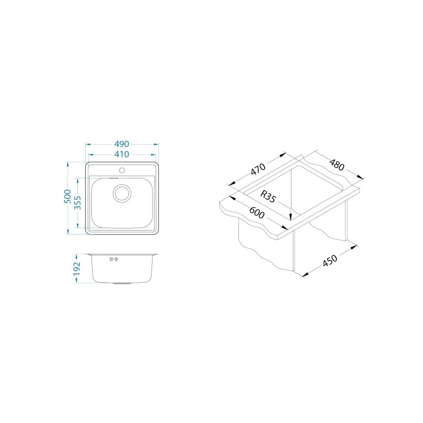 ALVEUS 1151258 - Fregadero de cocina MORE 50x49 cm acero mate/satén