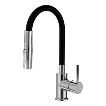 ALVEUS KI112111 - Grifo de fregadero con brazo flexible y rociador BEA 47 cm latón/cromo brillante/negro