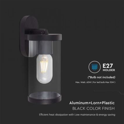 Aplique de exterior 1xE27/60W/230V IP44 negro