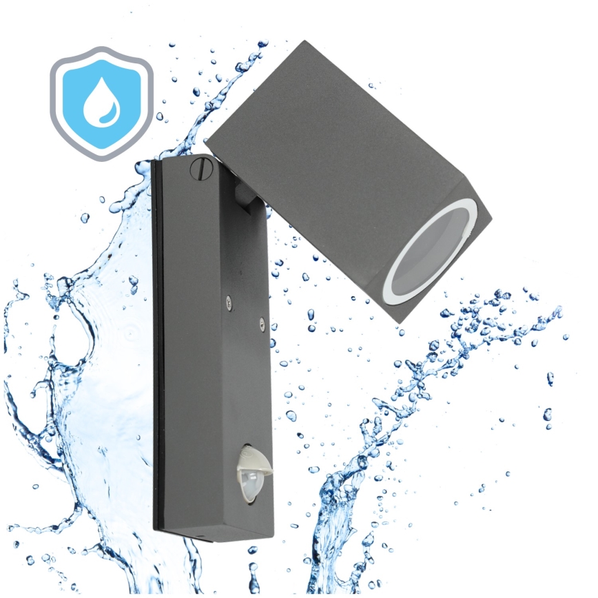 Aplique de exterior con sensor QUAZAR 1xGU10/35W/230V IP44 gris