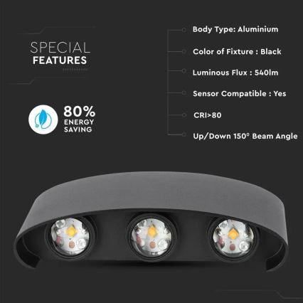 Aplique de exterior LED 6xLED/6W/230V IP54 3000K negro