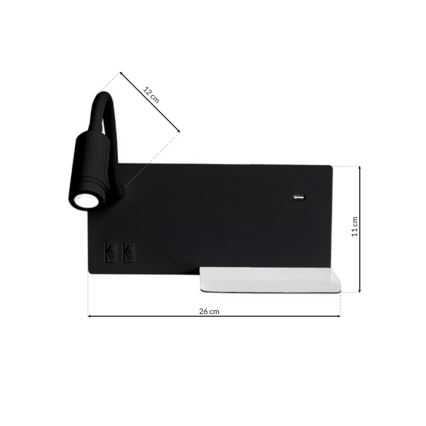 Aplique de pared LED SHELF 1xLED/4W + 1xLED/5W + 1xLED/2W/230V negro